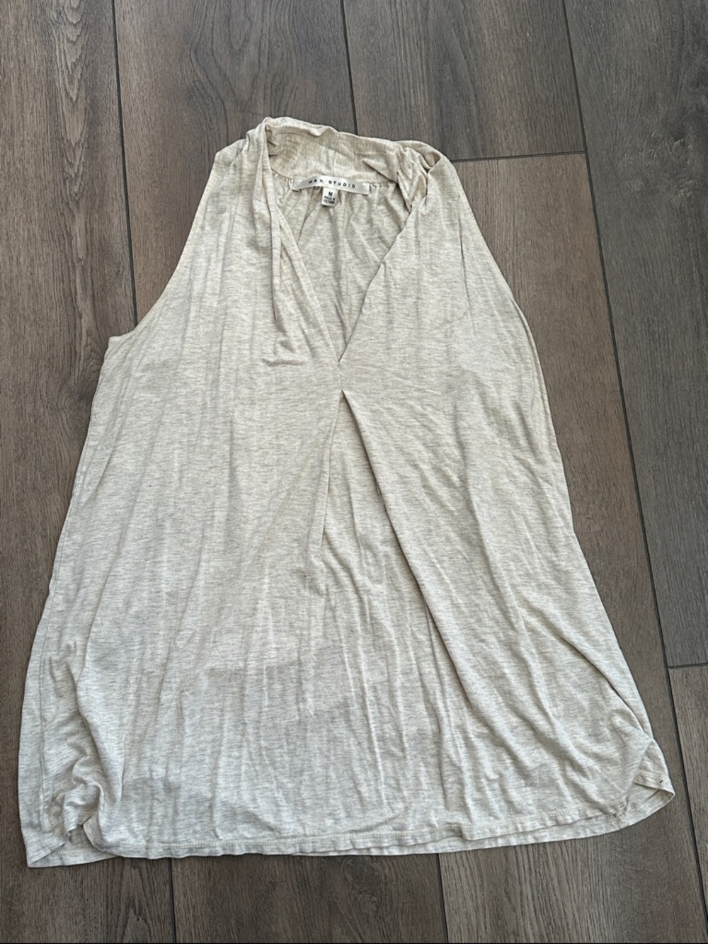 Max Studio Light Beige V-Neck Sleeveless Draped Tank